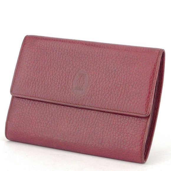 Cartier tri-fold wallet mast lines Bordeaux leather Authentic used